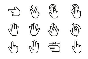 Hand gesture icons for touchscreen navigation and interaction