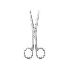 A vector illustration of open, silver-colored medical scissors with straight blades, isolated on a white background.