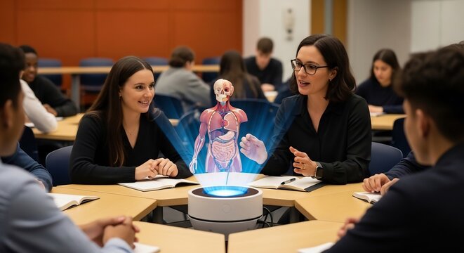 Students Engage with 3D Human Anatomy Model in Classroom Setting