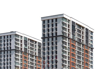 Modern multistory condominium building with glass facade and balconies in urban metropolitan