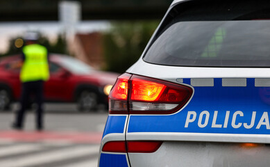 Policja polska alarmowo wieczorem na ulicy. © FotoDax