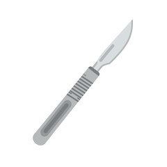 A single, isolated medical scalpel with a sharp blade and a textured handle, used for surgical procedures.