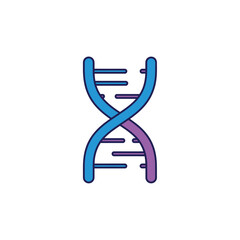 A colorful graphic icon of a DNA double helix with blue and purple strands, representing genetics and life science.