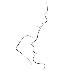 Minimal line art couple kissing forehead silhouette in profile