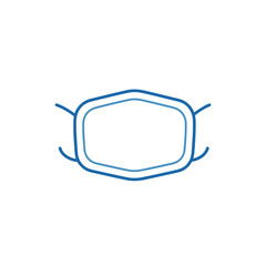 A simple blue line art icon of a protective face mask with ear loops on a white background.