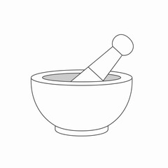 A simple line drawing of a mortar and pestle, commonly used for grinding and mixing ingredients.