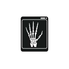 A simple black and white icon of a human hand X-ray showing the skeletal structure.