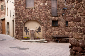 Main square of Prades, a charming village in Baix Camp, Tarragona, Catalonia, Spain, known as the...