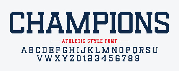 Sport champion or champions league emblem typography font. Super logo for your football baseball or basketball logos and t-shirt. Athletic department typeface varsity style font. Vector