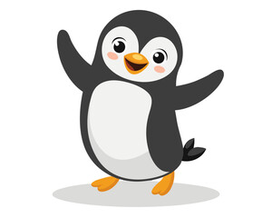 Obraz premium Adorable cartoon penguin with open wings and a cheerful expression isolated on a transparent background