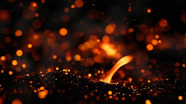 A powerful volcanic eruption captured from a distance, with lava and flames glowing intensely against the night sky.