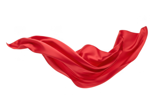 Flowing red fabric swirl isolated on transparent background