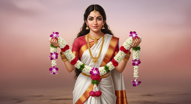 Goddess Sita offering a beautiful flower garland