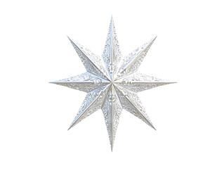 Silver eight pointed star ornament isolated on transparent background