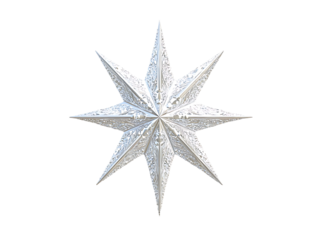Silver eight pointed star ornament isolated on transparent background