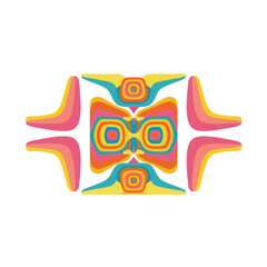 Abstract geometric design featuring symmetrical shapes and vibrant color gradients on white background.