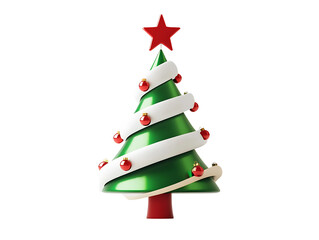 Stylized christmas tree decorated with ribbon isolated on transparent background
