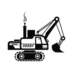 Excavator Silhouette Vector Illustration, Heavy Construction Digger Silhouette Vector, Industrial Digger Excavator Silhouette Icon