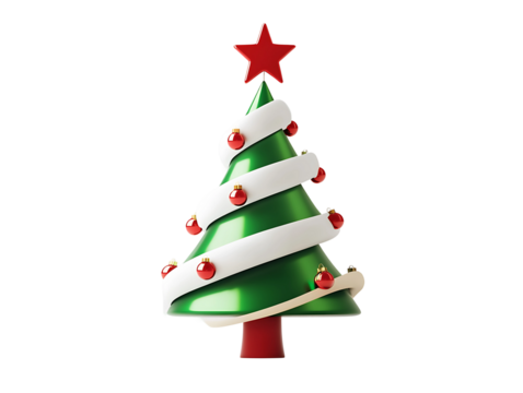 Stylized christmas tree decorated with ribbon isolated on transparent background