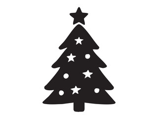 Black silhouette of christmas tree with stars and a star topper, isolated on white background. concept of holiday season, festive decor, christmas icon, winter celebration.
