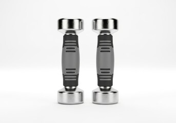 Chrome Dumbbells on White Background Strength Training and Fitness Equipment