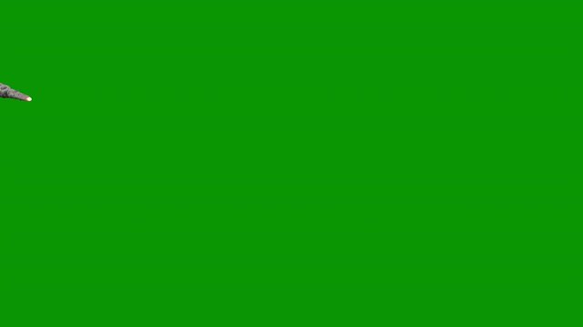 A meteor entering our atmosphere with heavy, long-lasting smoke that hangs in the air, 4K 24p, green screen for transparent background (toward camera)
