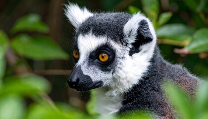Obraz premium Lemur portrait in lush green foliage