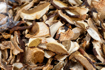 Dried mushrooms close-up