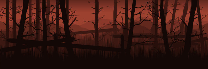 Background for a slasher movie marathon at a Halloween festival. Red horror forest for a scary film event poster.