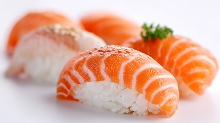 Close-up shot of delicious sushi, showcasing fresh ingredients and masterful preparation