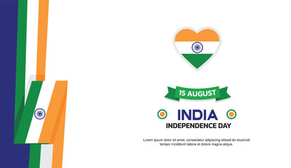india Independence Day Design, minimalist template of August 15th design elements with ribbon on the left side, india map and flag in poster and banner form
