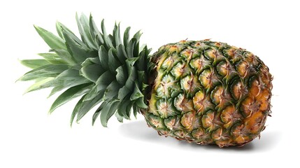 Fototapeta premium A vibrant pineapple, showcasing its rough, textured skin and spiky green crown. It's a symbol of tropical freshness and delicious flavor