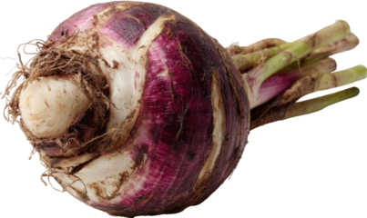Close-up of a bulbous root vegetable,?purple and white