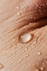 Fototapeta premium Macro shot of water drop on clean skin surface hydration and freshness concept with natural light and detail