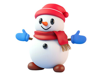 Friendly cartoon snowman winter character isolated on transparent background