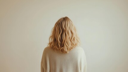 Close up rear view of person with golden wavy hair embodying tranquility and serenity
