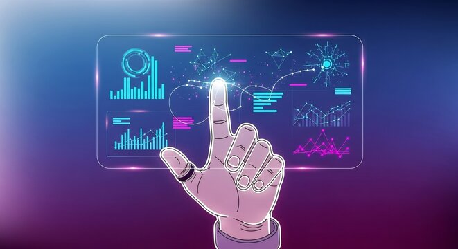 Interactive Technology Demonstration, Digital Interface, Virtual Space, Illustration, Futuristic Environment, Close-Up View, Innovation Concept