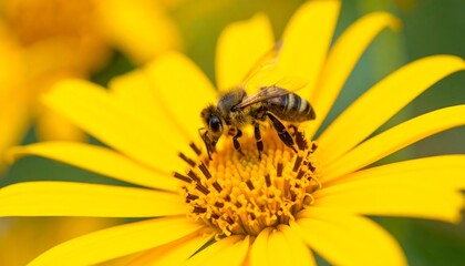 Honeybee on a bright yellow flower.