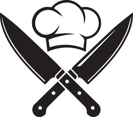 chef hat above crossed knives icon for cooking blog logo, recipe app, gourmet branding, kitchen vector illustration