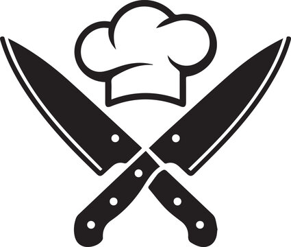 culinary emblem with chef hat and crossed knives for restaurant branding, kitchen signage, food industry promotions