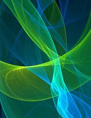 Abstract swirling lines of vibrant teal and lime green