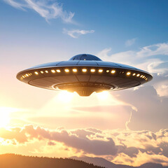 Flying saucer sunrise scene