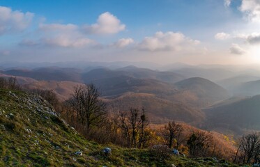 Hills disappearing into the mist