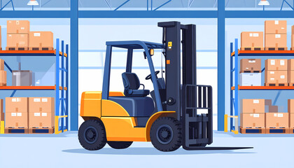 Forklift in warehouse interior illustration