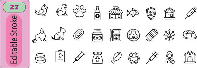 Pet care and veterinary icons set animal bird
