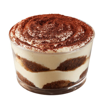 Tiramisu dessert in small glass bowl