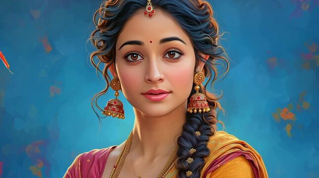 Portrait of a beautiful Indian woman with traditional jewelry and a bindi