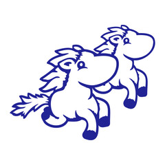 2 Horse Friends Happy Running Jumping Cute Little Team