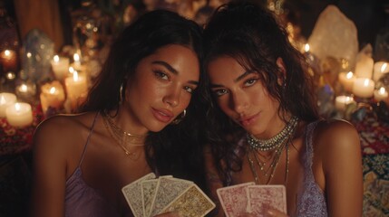 Women holds metaphorical oracle cards in quiet reflection, entering deep emotional process of insight, transformation, and personal spiritual alignment