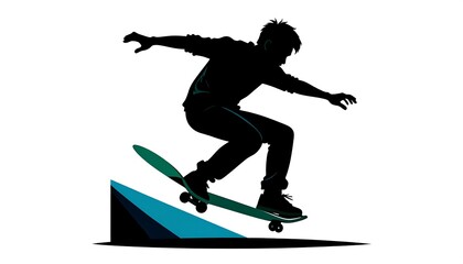 Obraz premium Silhouette of a skateboarder performing a trick.